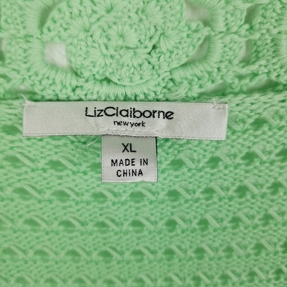 Liz Claiborne Lime Green Crochet Knit Open Front Sweater - Picture 3 of 7